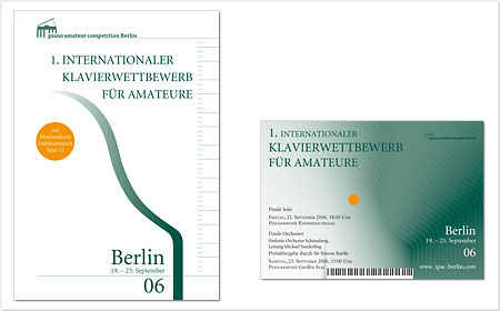 <span style="font-weight: bold">1. Internationaler Klavierwettbewerb für Amateure</span> - Berlin<br />Broschüre DIN A4 - Titelblatt, Postkarte<br />&nbsp;